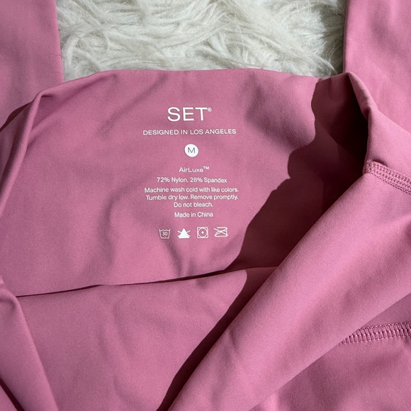 NEW Set Active Medium M Pink Matching Set Glossy Leggings Double Layer Sport bra - Picture 7 of 14